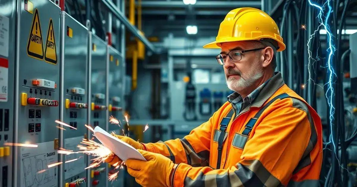 um eletricista industrial presenciando um circuito elétrico com faiscas